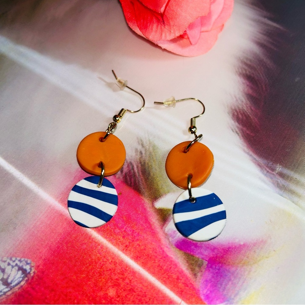 Orange and Blue Striped Earrings - Picture 10 of 16